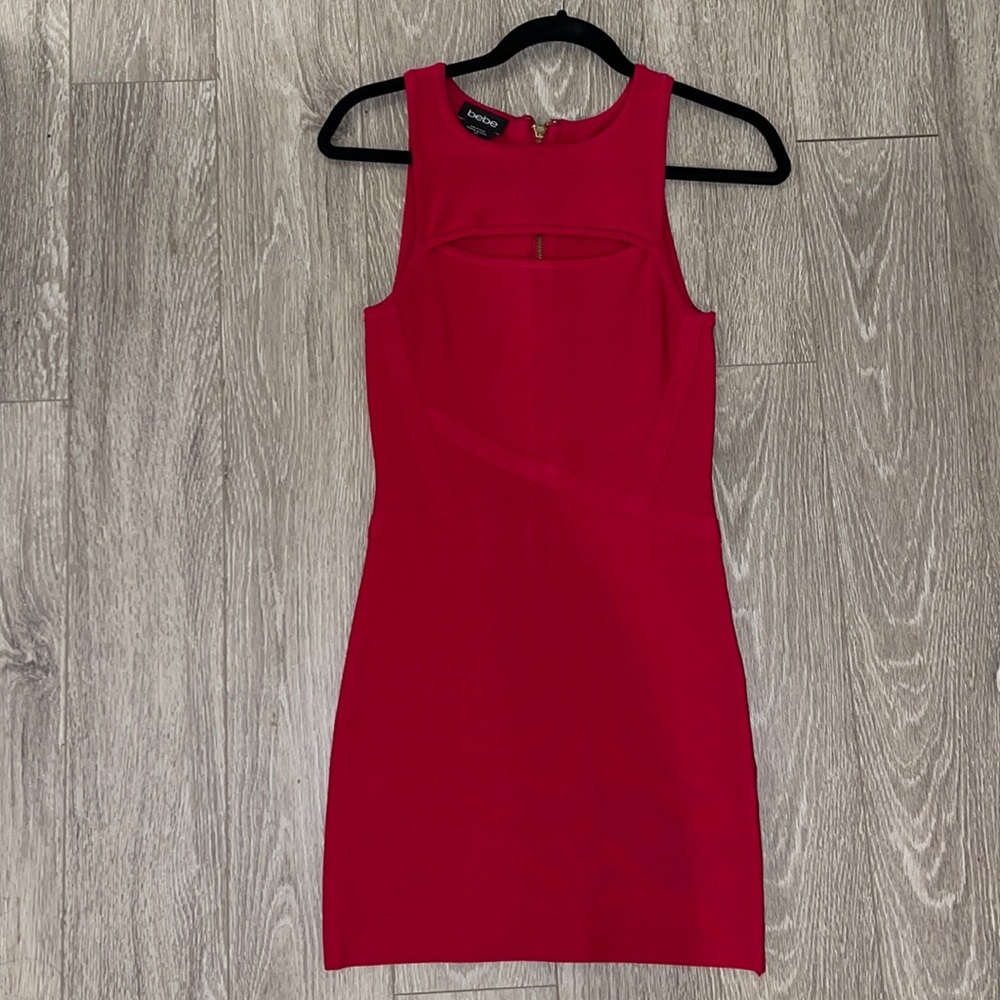 RED BEBE BANDAGE MINI DRESS SIZE SMALL